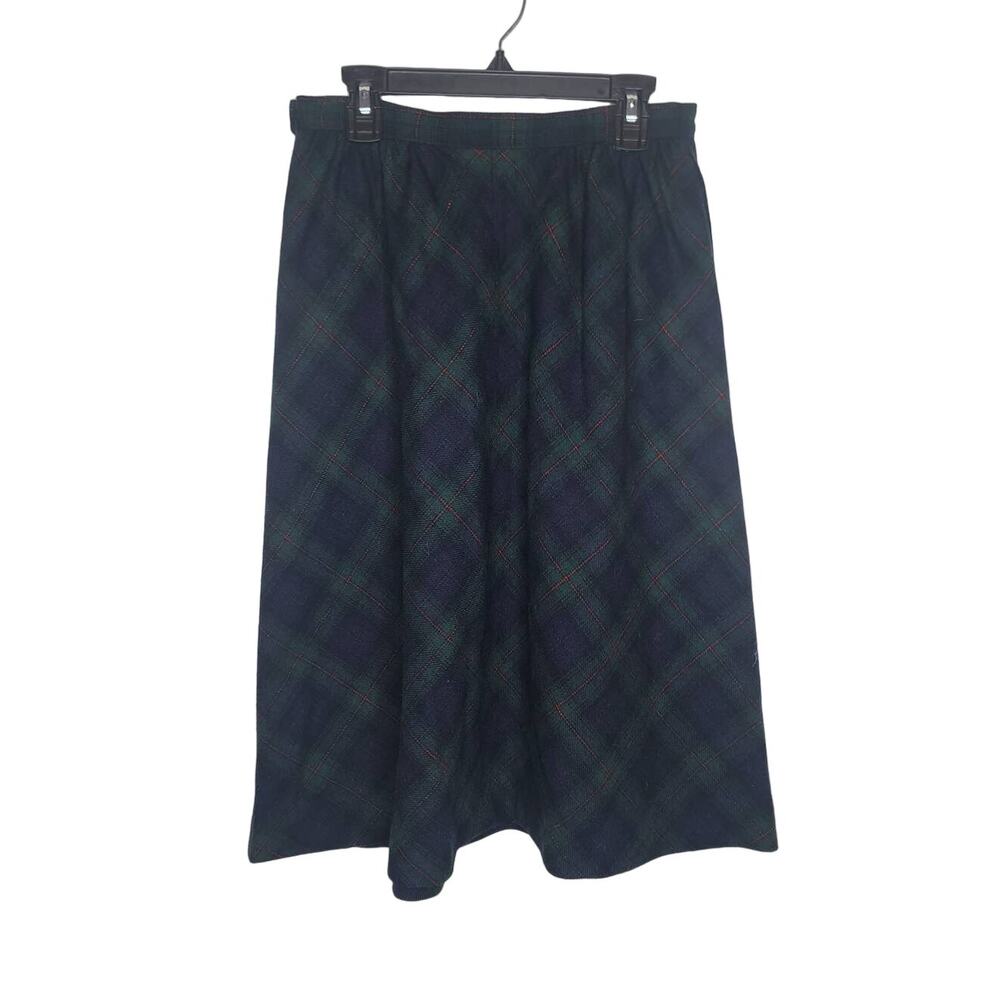 Vintage Pendleton green blue plaid long wool skirt with pockets - 8
